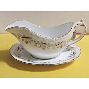 Vintage Coalport England Gravy Boat & Underplate "Burgundy" Pattern